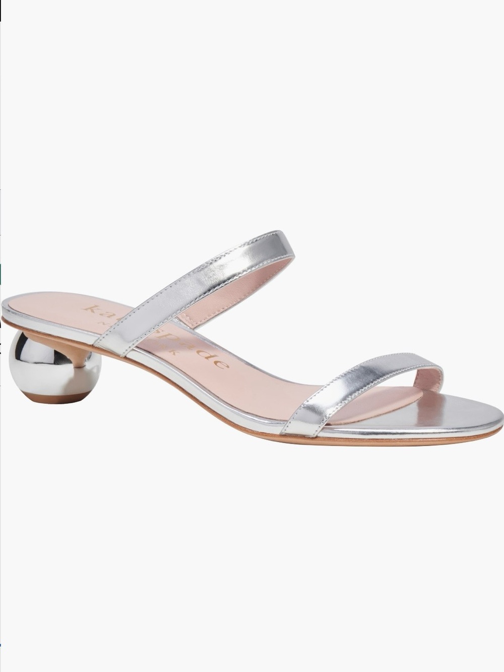 kate spade Palm Springs Silver Metallic Double-Strap Low Ball-Heel Mules